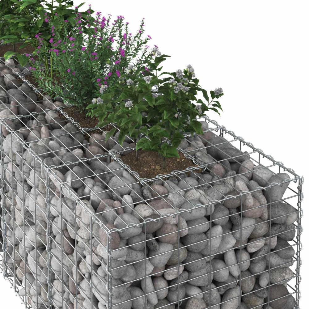 Produktbild för Gabion upphöjd säng 2 pcs Silver 340 x 60 x 55 cm