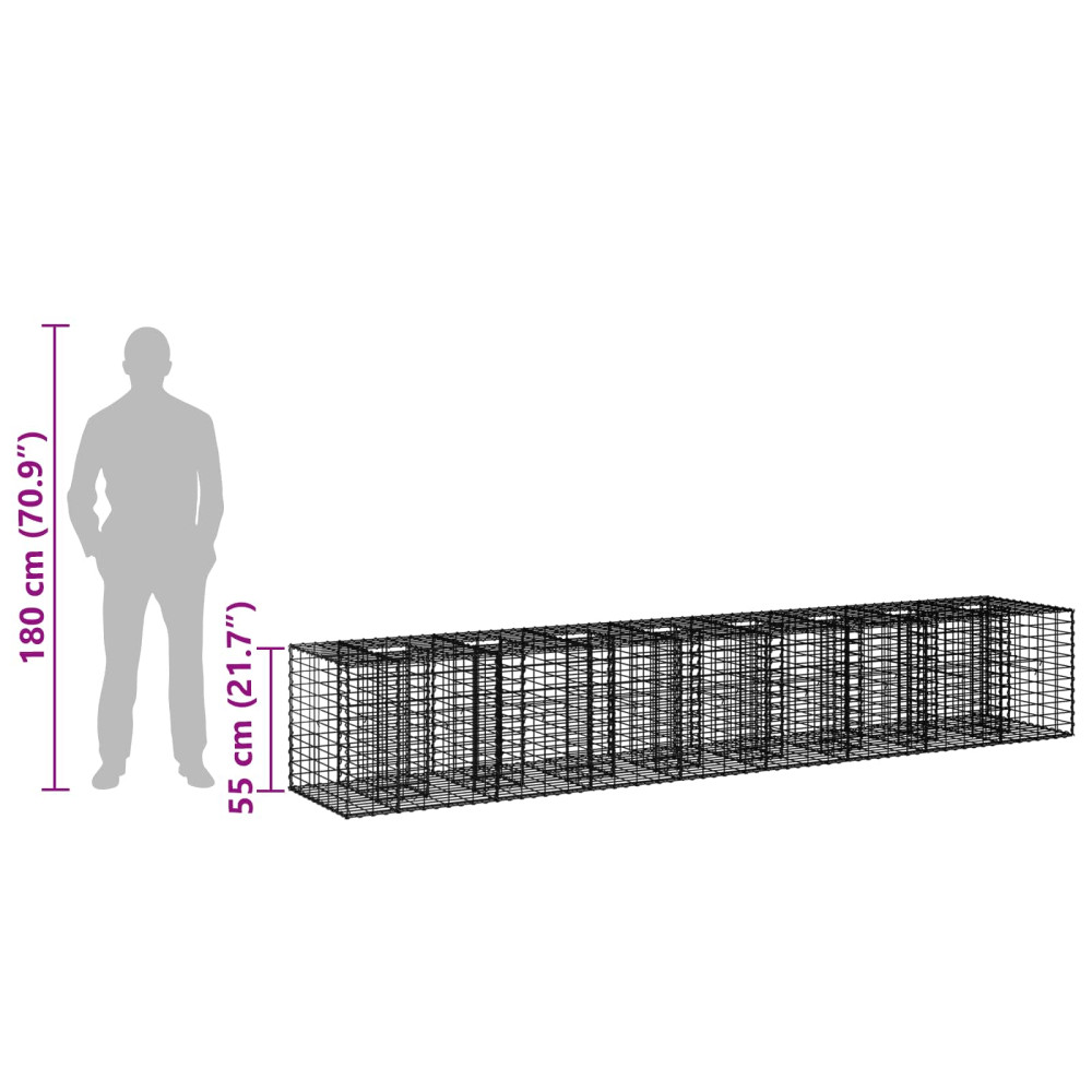 Produktbild för Gabion upphöjd säng 2 pcs Silver 340 x 60 x 55 cm
