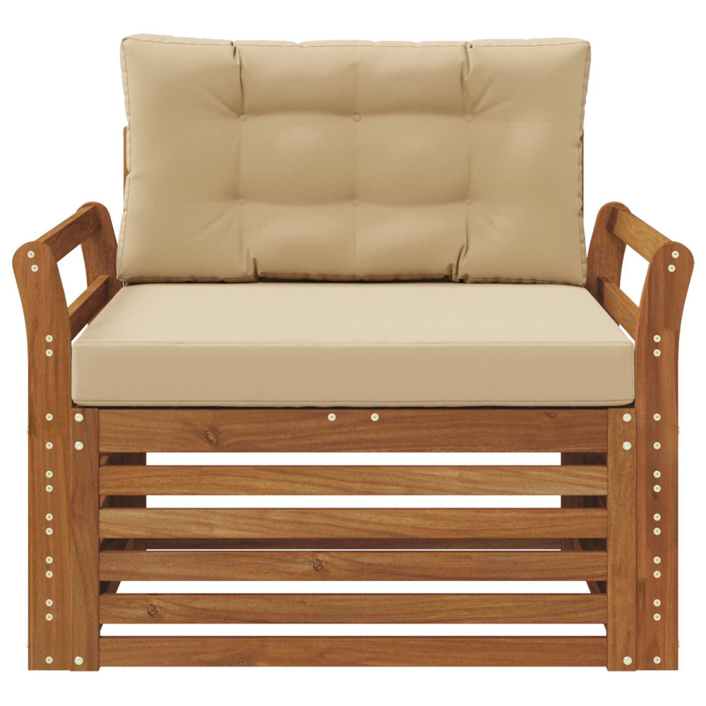 Produktbild för Utomhussoffa Massivt akaciaträ och polyester Naturlig och Beige
