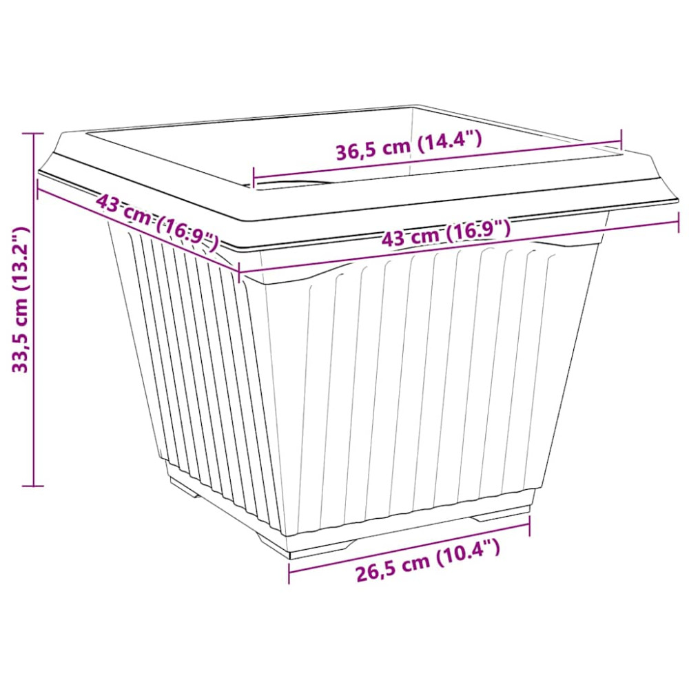 Produktbild för Kvadratisk Blomkruka 6 pcs Murgrön 43 x 43 x 33,5 cm Plast