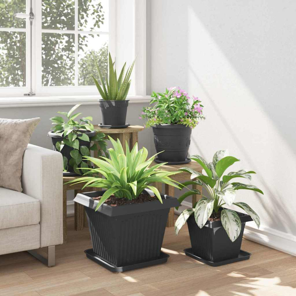 Produktbild för Kvadratisk Blomkruka 6 pcs Svart 38 x 38 x 30 cm Plast