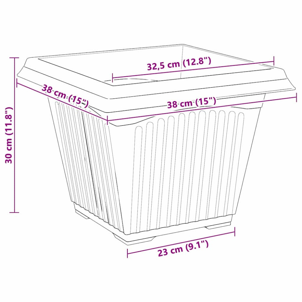 Produktbild för Kvadratisk Blomkruka 6 pcs Svart 38 x 38 x 30 cm Plast