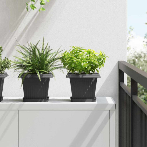 vidaXL Kvadratisk Blomkruka 24 pcs Svart 20 x 20 x 16 cm Plast