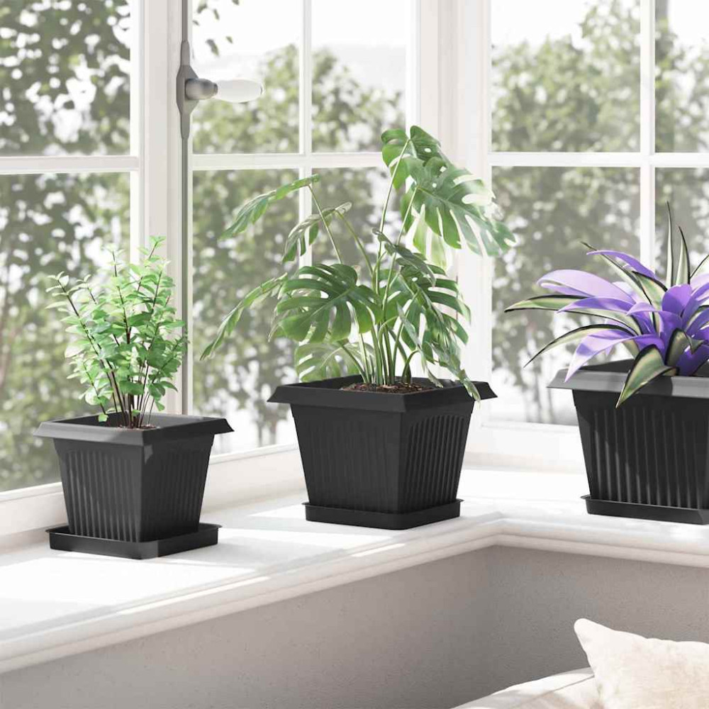 Produktbild för Kvadratisk Blomkruka 24 pcs Svart 20 x 20 x 16 cm Plast