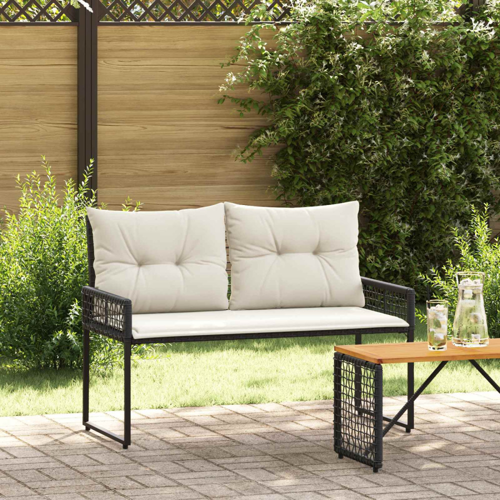 Produktbild för Utomhusbänk med kudde Svart och krämvit 118 x 55 x 82 cm