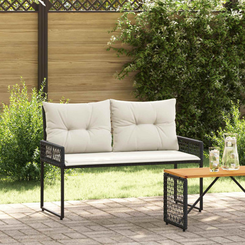 vidaXL Utomhusbänk med kudde Svart och krämvit 118 x 55 x 82 cm