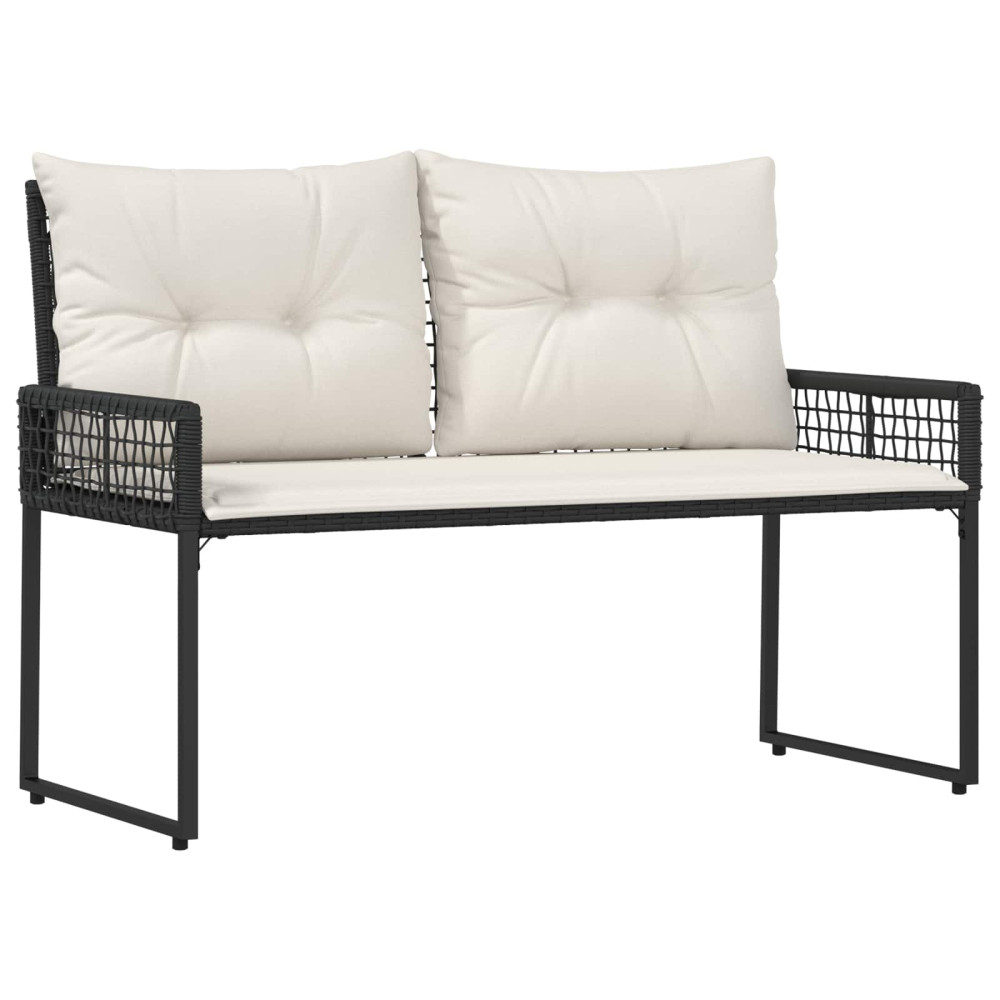Produktbild för Utomhusbänk med kudde Svart och krämvit 118 x 55 x 82 cm