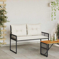Produktbild för Utomhusbänk med kudde Svart och krämvit 118 x 55 x 82 cm