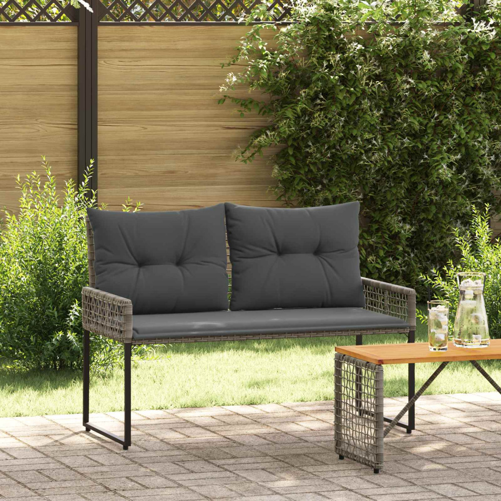 Produktbild för Utomhusbänk med kudde Grå 118 x 55 x 82 cm PE Rattan och Tyg