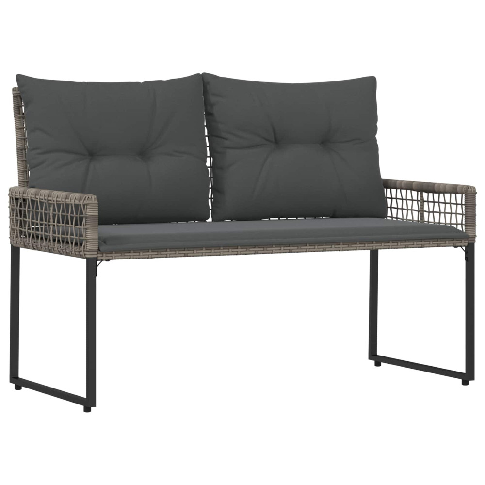 Produktbild för Utomhusbänk med kudde Grå 118 x 55 x 82 cm PE Rattan och Tyg