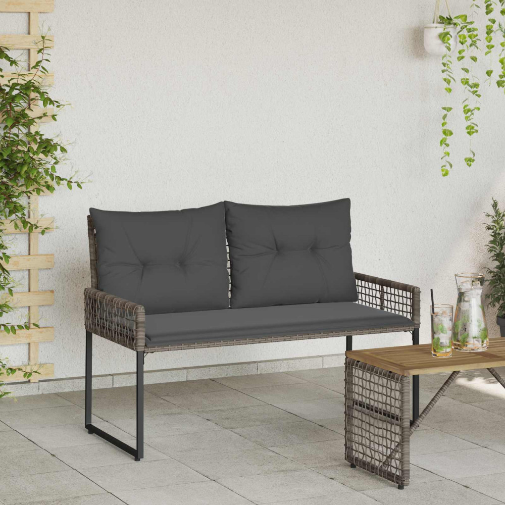 Produktbild för Utomhusbänk med kudde Grå 118 x 55 x 82 cm PE Rattan och Tyg
