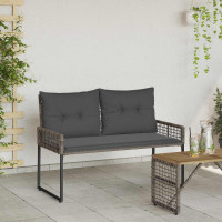 Produktbild för Utomhusbänk med kudde Grå 118 x 55 x 82 cm PE Rattan och Tyg