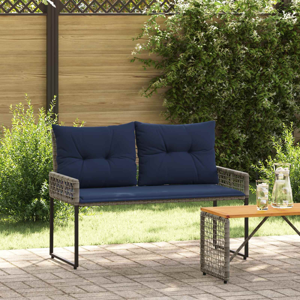 Produktbild för Utomhusbänk Grå och Marin 118 x 55 x 82 cm PE Rattan och Tyg