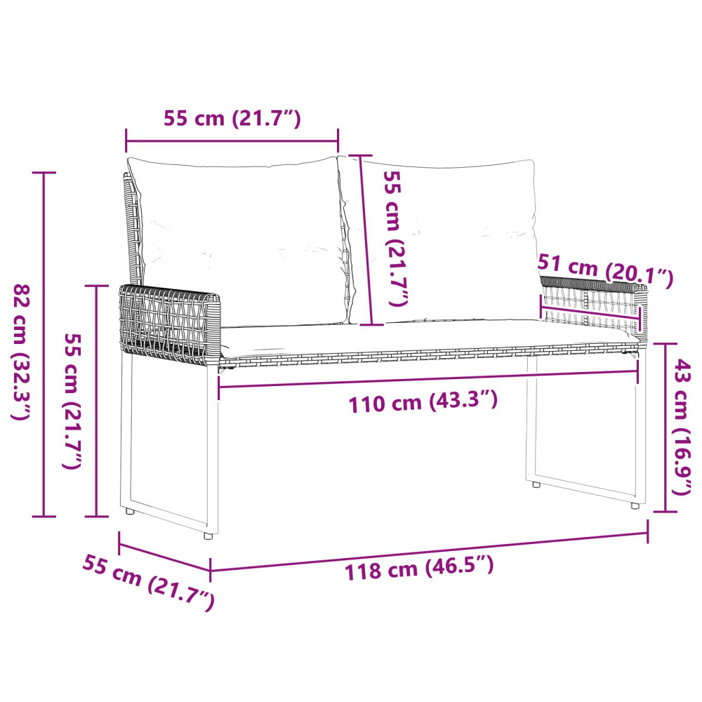 Produktbild för Utomhusbänk Grå och Marin 118 x 55 x 82 cm PE Rattan och Tyg