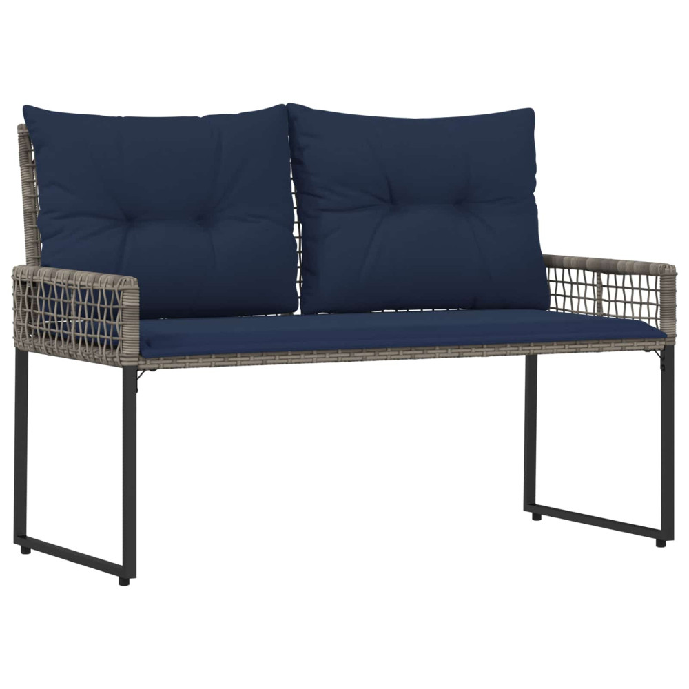 Produktbild för Utomhusbänk Grå och Marin 118 x 55 x 82 cm PE Rattan och Tyg