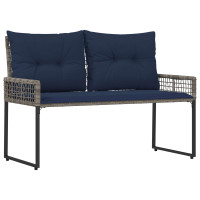 Produktbild för Utomhusbänk Grå och Marin 118 x 55 x 82 cm PE Rattan och Tyg