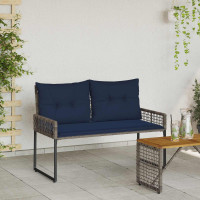 Produktbild för Utomhusbänk Grå och Marin 118 x 55 x 82 cm PE Rattan och Tyg