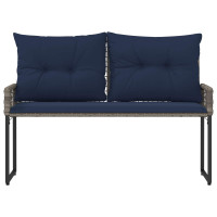 Produktbild för Utomhusbänk Grå och Marin 118 x 55 x 82 cm PE Rattan och Tyg
