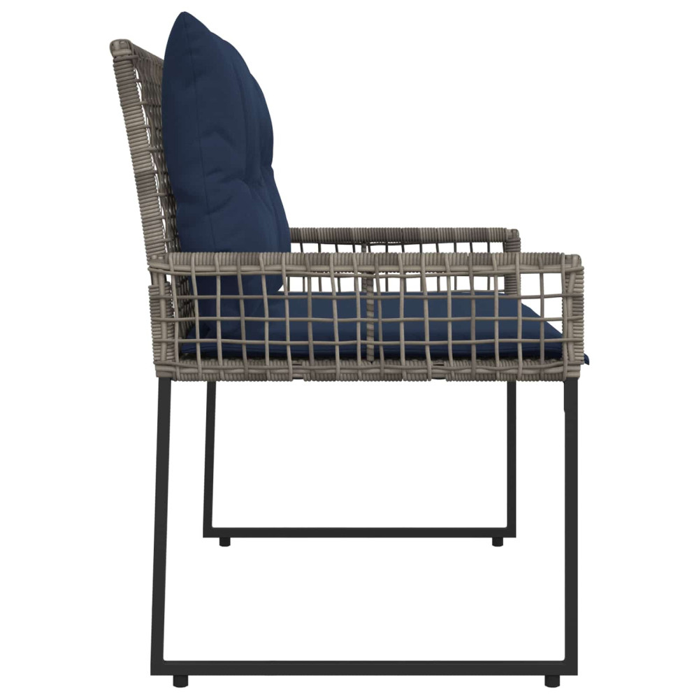 Produktbild för Utomhusbänk Grå och Marin 118 x 55 x 82 cm PE Rattan och Tyg