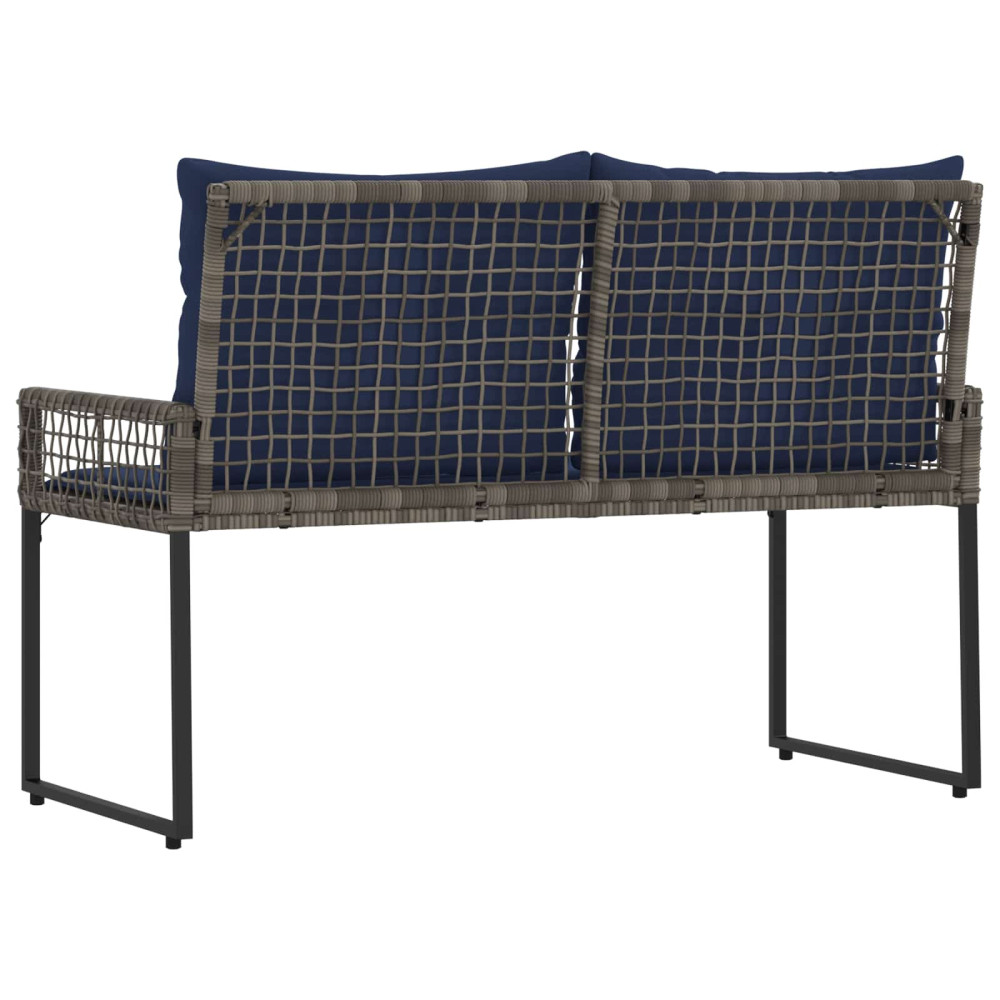 Produktbild för Utomhusbänk Grå och Marin 118 x 55 x 82 cm PE Rattan och Tyg