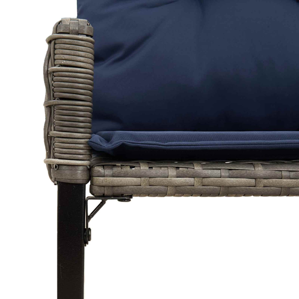 Produktbild för Utomhusbänk Grå och Marin 118 x 55 x 82 cm PE Rattan och Tyg