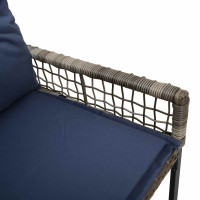 Produktbild för Utomhusbänk Grå och Marin 118 x 55 x 82 cm PE Rattan och Tyg