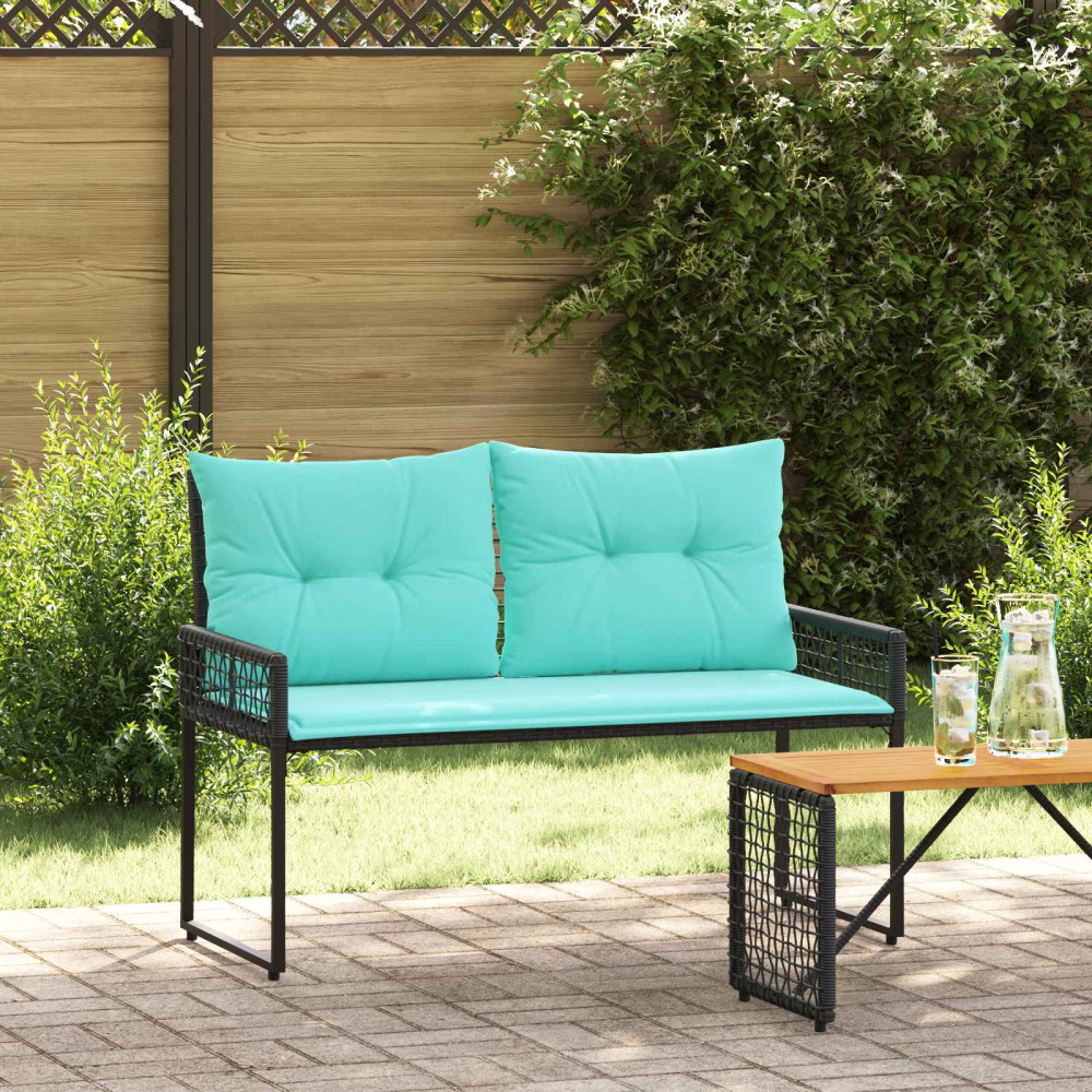 Produktbild för Utomhusbänk Svart och turkos 118 x 55 x 82 cm PE Rattan och Tyg