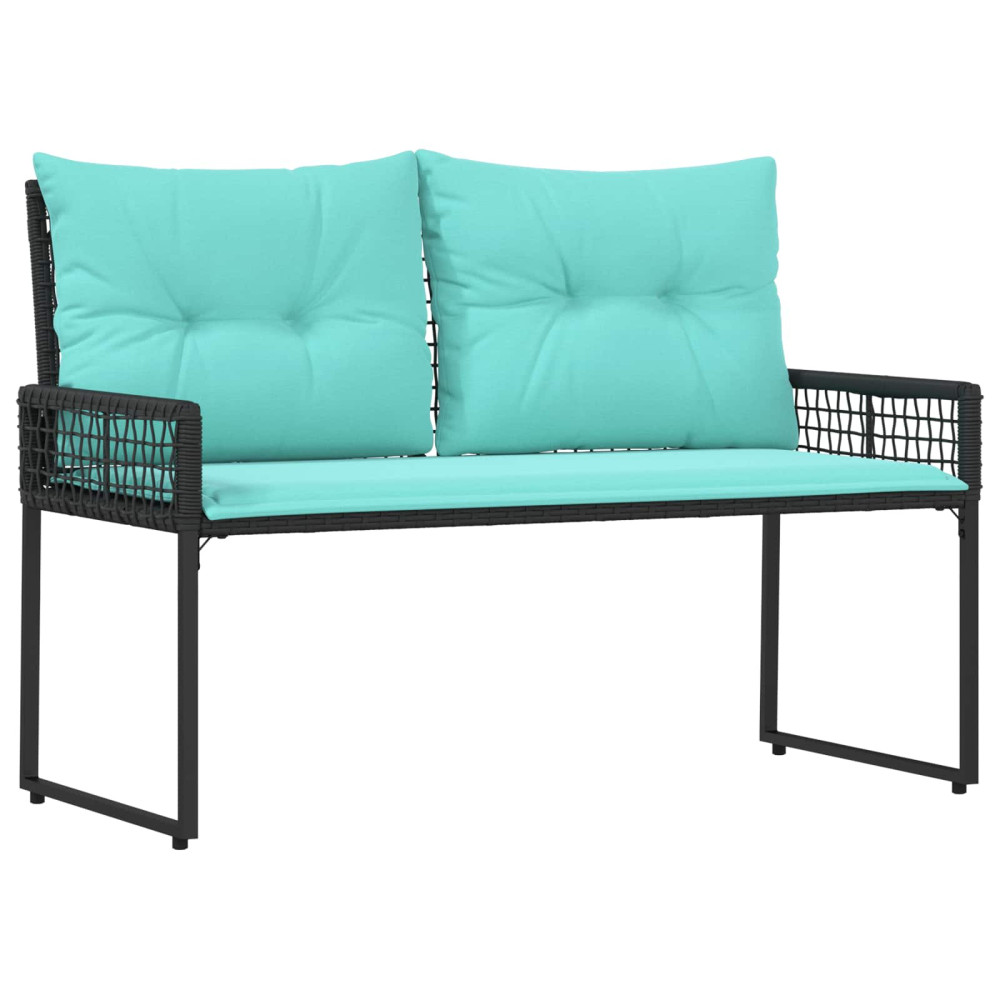 Produktbild för Utomhusbänk Svart och turkos 118 x 55 x 82 cm PE Rattan och Tyg