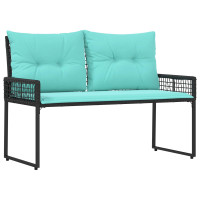 Produktbild för Utomhusbänk Svart och turkos 118 x 55 x 82 cm PE Rattan och Tyg
