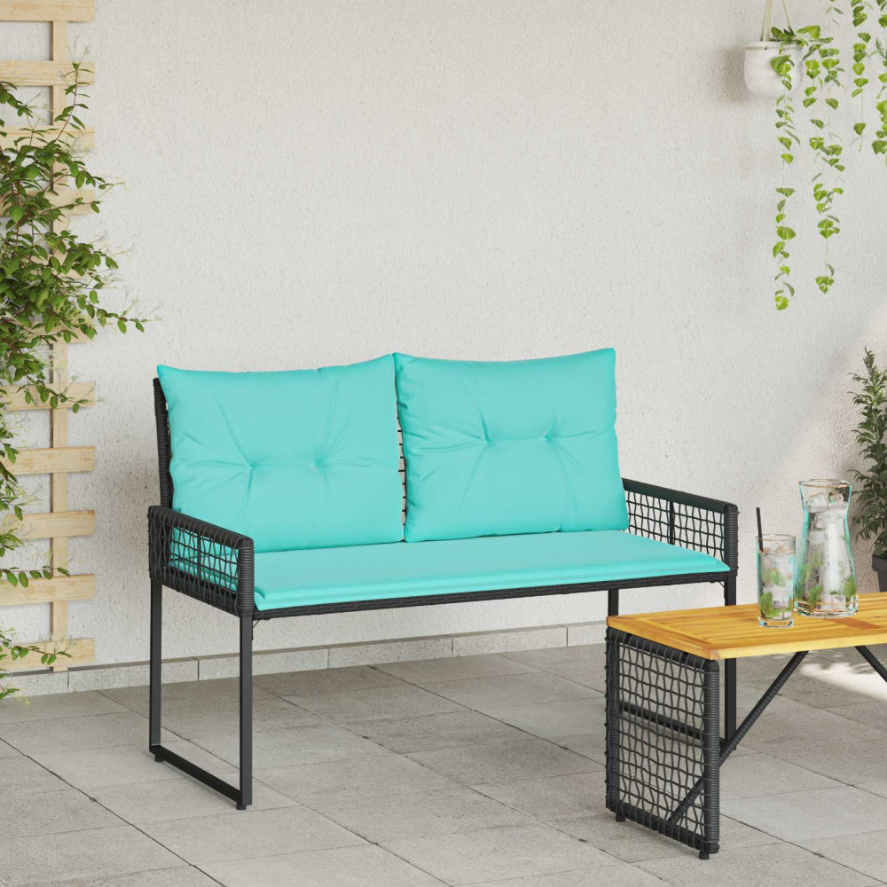Produktbild för Utomhusbänk Svart och turkos 118 x 55 x 82 cm PE Rattan och Tyg