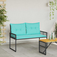 Produktbild för Utomhusbänk Svart och turkos 118 x 55 x 82 cm PE Rattan och Tyg