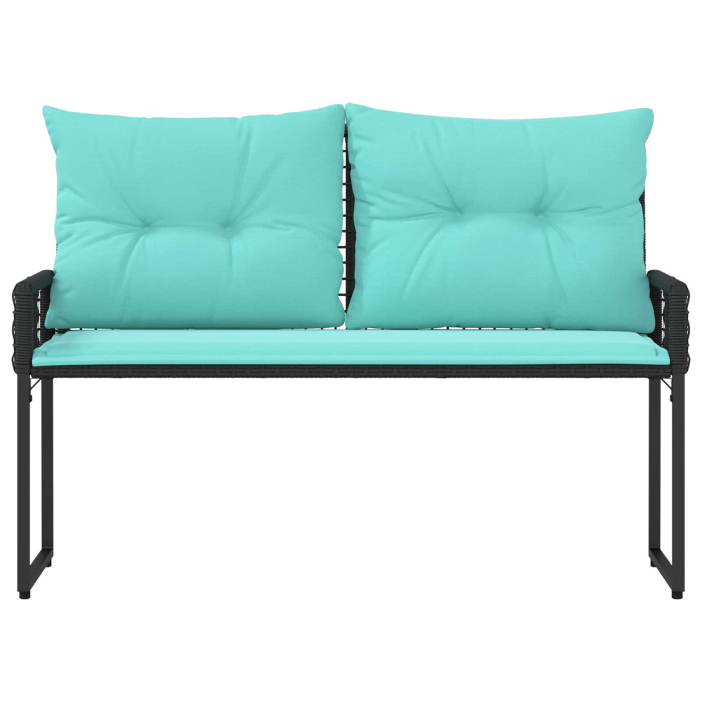 Produktbild för Utomhusbänk Svart och turkos 118 x 55 x 82 cm PE Rattan och Tyg