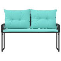 Produktbild för Utomhusbänk Svart och turkos 118 x 55 x 82 cm PE Rattan och Tyg