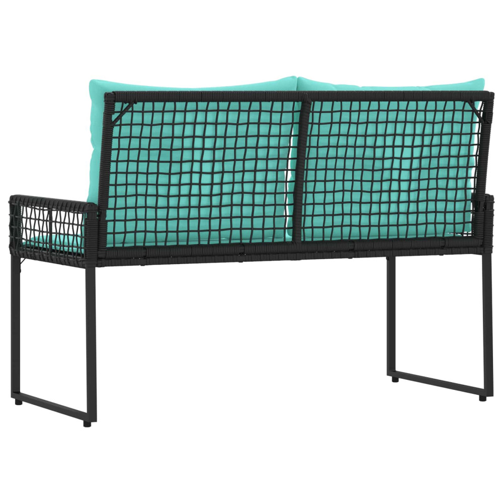Produktbild för Utomhusbänk Svart och turkos 118 x 55 x 82 cm PE Rattan och Tyg