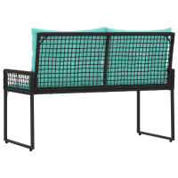 Produktbild för Utomhusbänk Svart och turkos 118 x 55 x 82 cm PE Rattan och Tyg