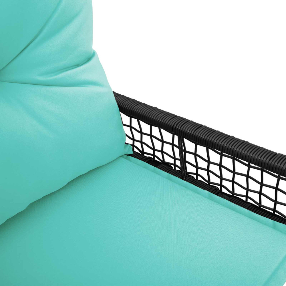 Produktbild för Utomhusbänk Svart och turkos 118 x 55 x 82 cm PE Rattan och Tyg