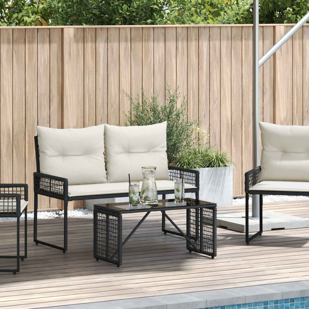 Produktbild för Utomhusbord Svart 80 x 40 x 40 cm PE Rattan och Glas