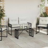 Produktbild för Utomhusbord Svart 80 x 40 x 40 cm PE Rattan och Glas