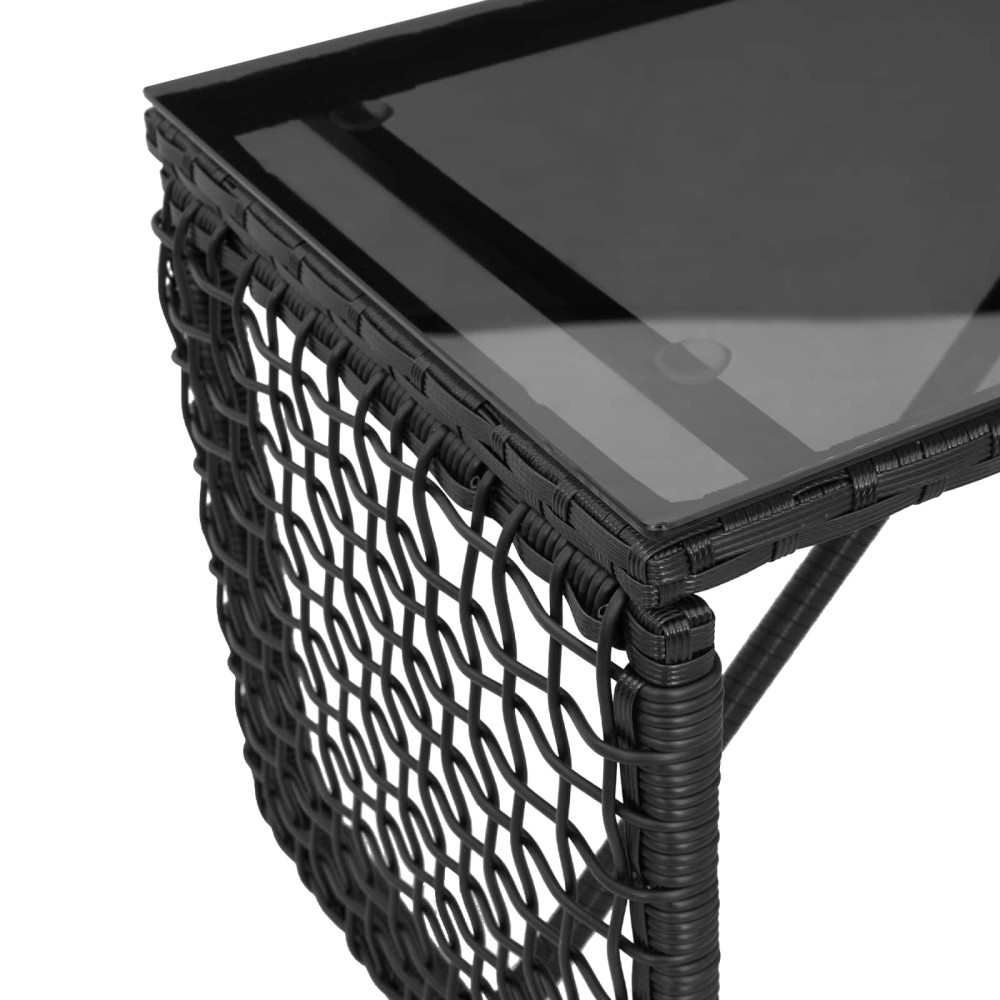 Produktbild för Utomhusbord Svart 80 x 40 x 40 cm PE Rattan och Glas