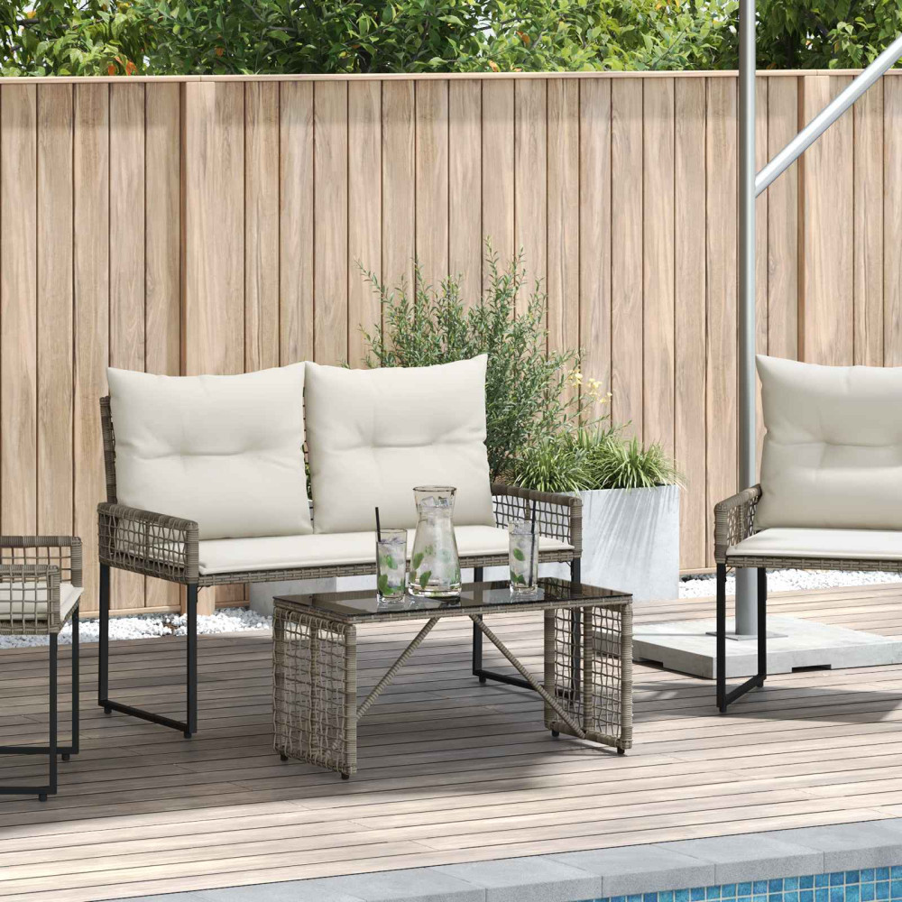 Produktbild för Utomhusbord Grå och svart 80 x 40 x 40 cm PE Rattan och Glas
