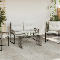 Produktbild för Utomhusbord Grå och svart 80 x 40 x 40 cm PE Rattan och Glas