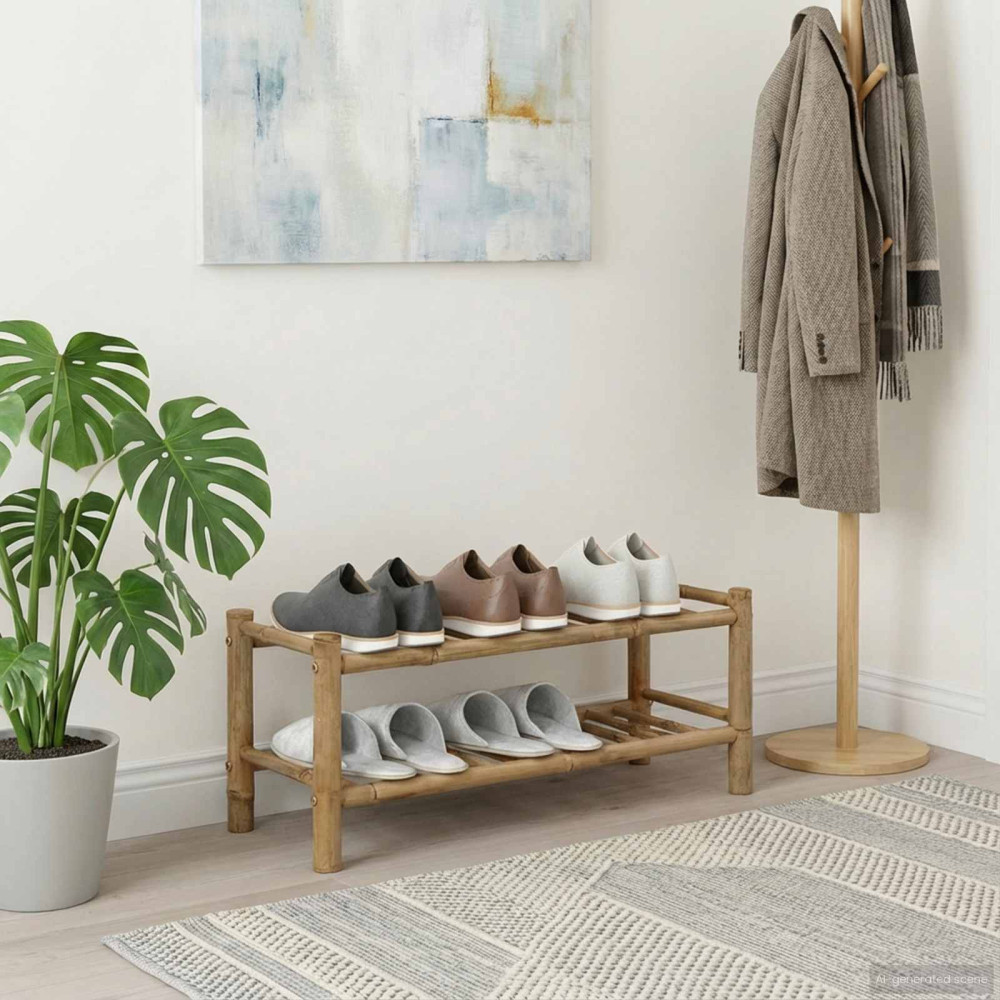 Produktbild för Skoställ med hylla med lagring Naturfärg 68 x 28 x 30 cm Bambus