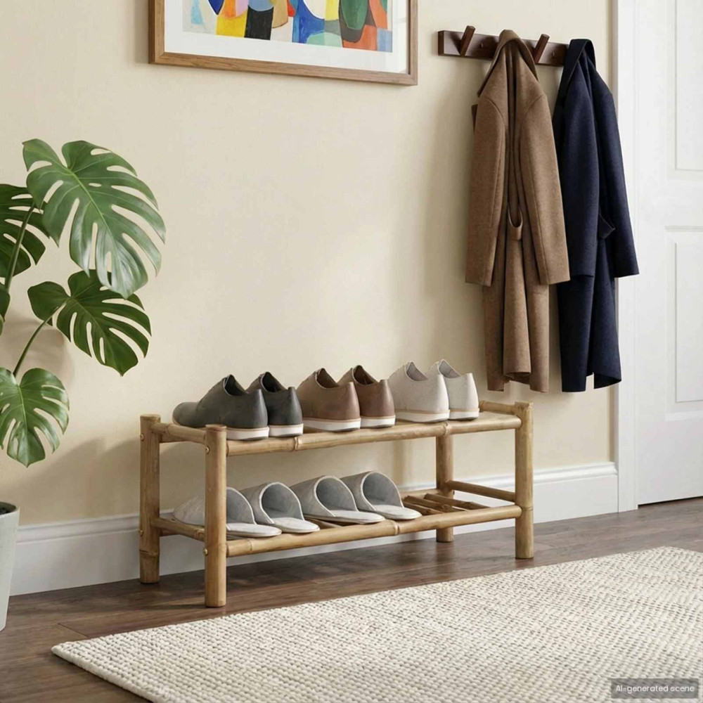 Produktbild för Skoställ med hylla med lagring Naturfärg 68 x 28 x 30 cm Bambus