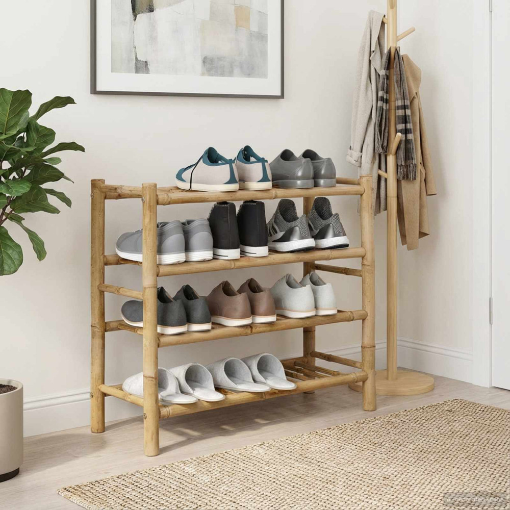 Produktbild för Skoställ med hylla med lagring Naturfärg 68 x 28 x 63 cm Bambus