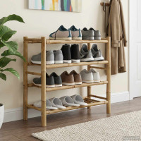 Produktbild för Skoställ med hylla med lagring Naturfärg 68 x 28 x 63 cm Bambus
