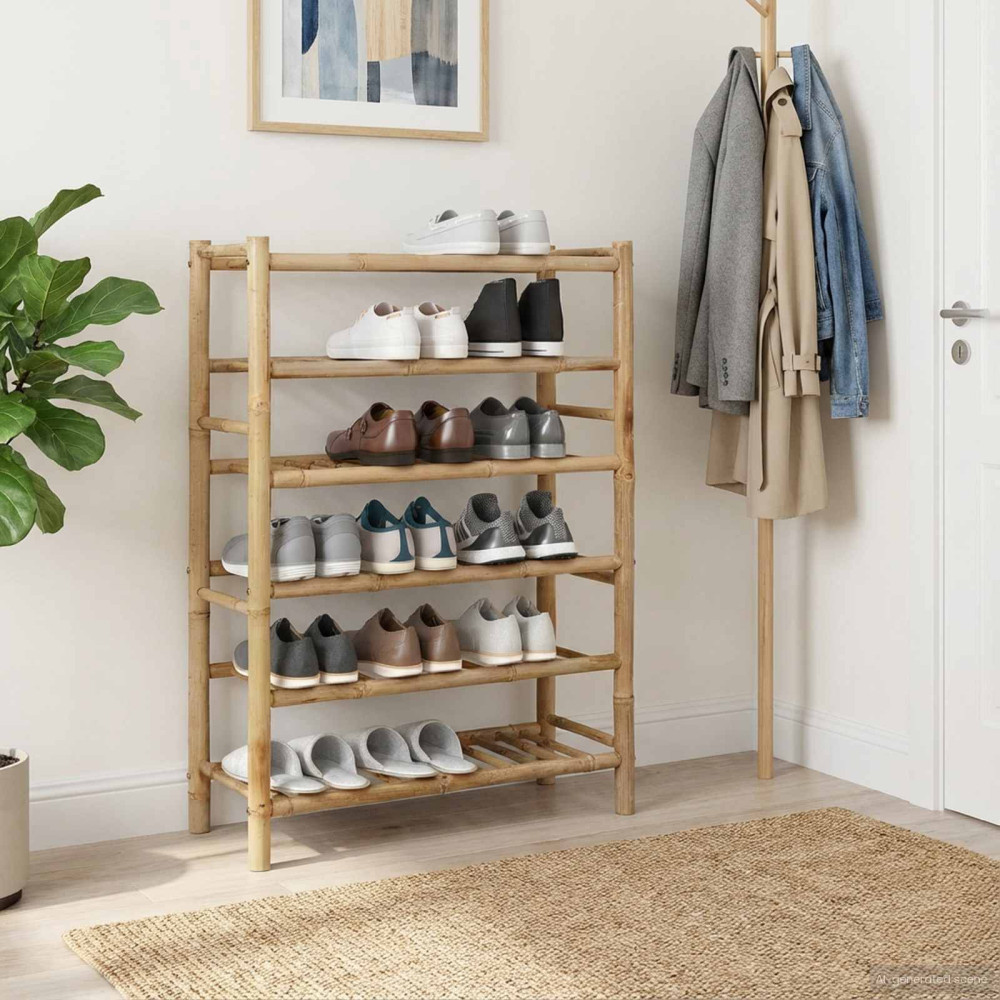Produktbild för Skoställ med hylla med lagring Naturfärg 68 x 28 x 96 cm Bambus