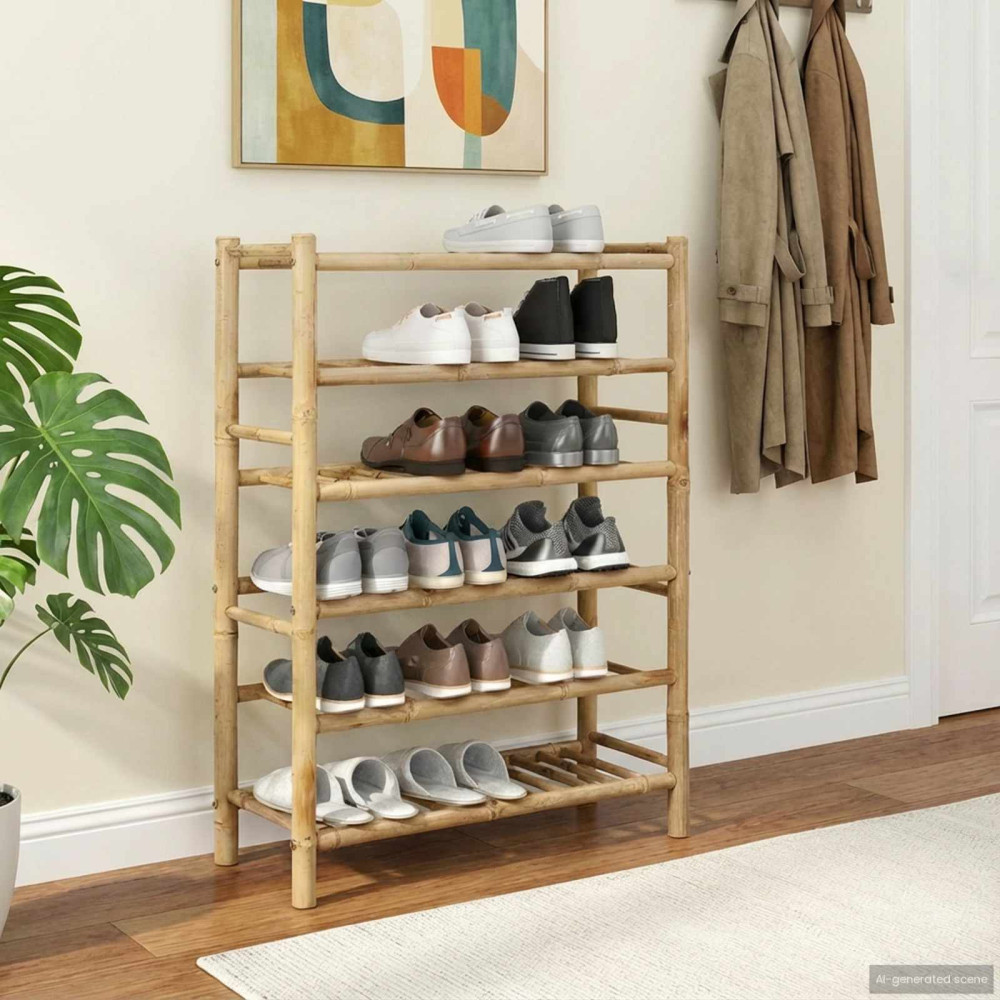 Produktbild för Skoställ med hylla med lagring Naturfärg 68 x 28 x 96 cm Bambus