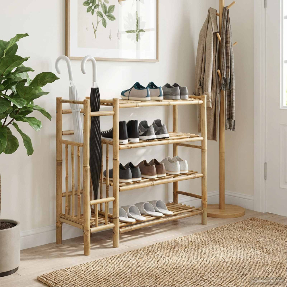 Produktbild för Skoställ med hylla med lagring Naturfärg 88 x 27 x 80 cm Bambus
