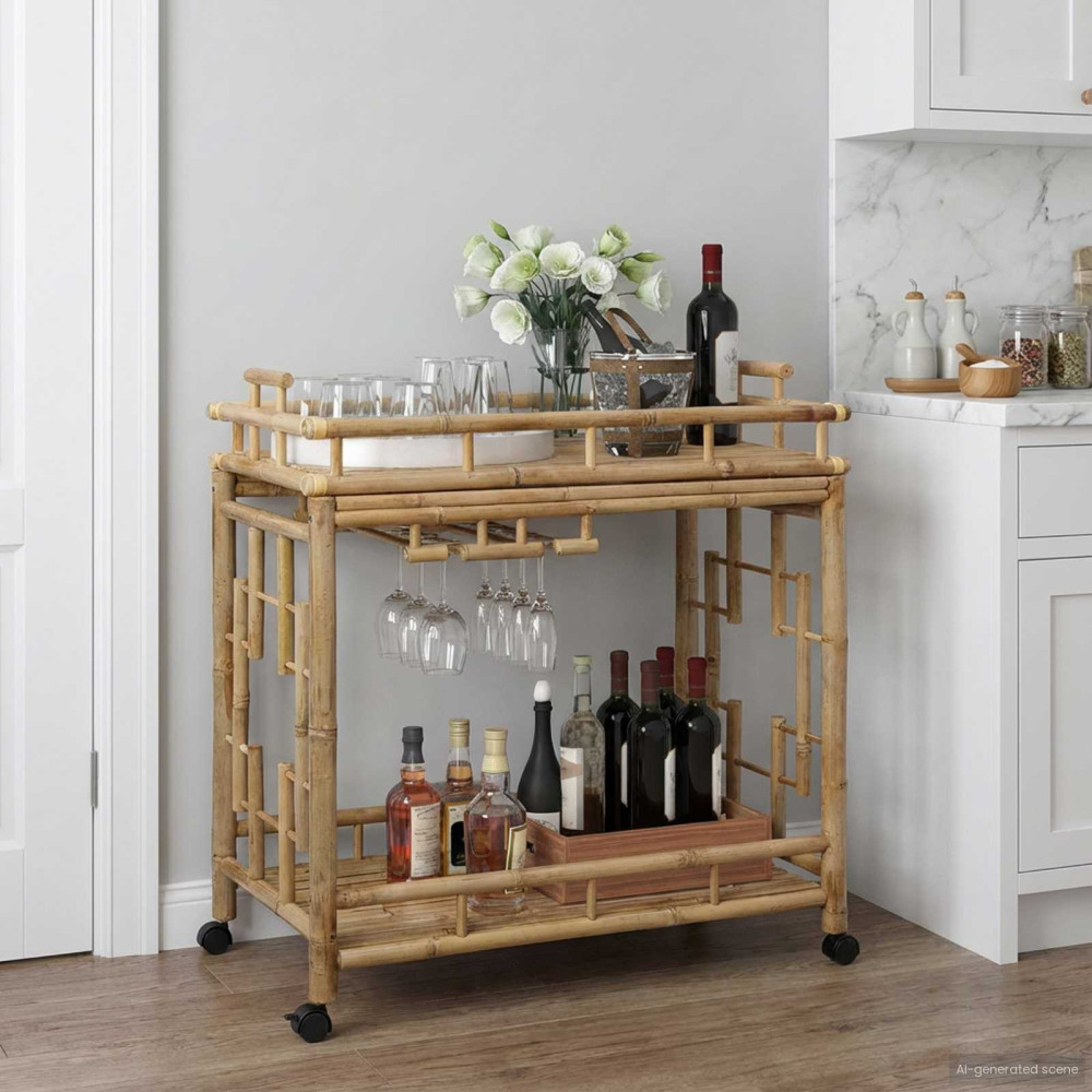 Produktbild för Vinvagn med hjul Naturfärg 85 x 50 x 93 cm Bambus