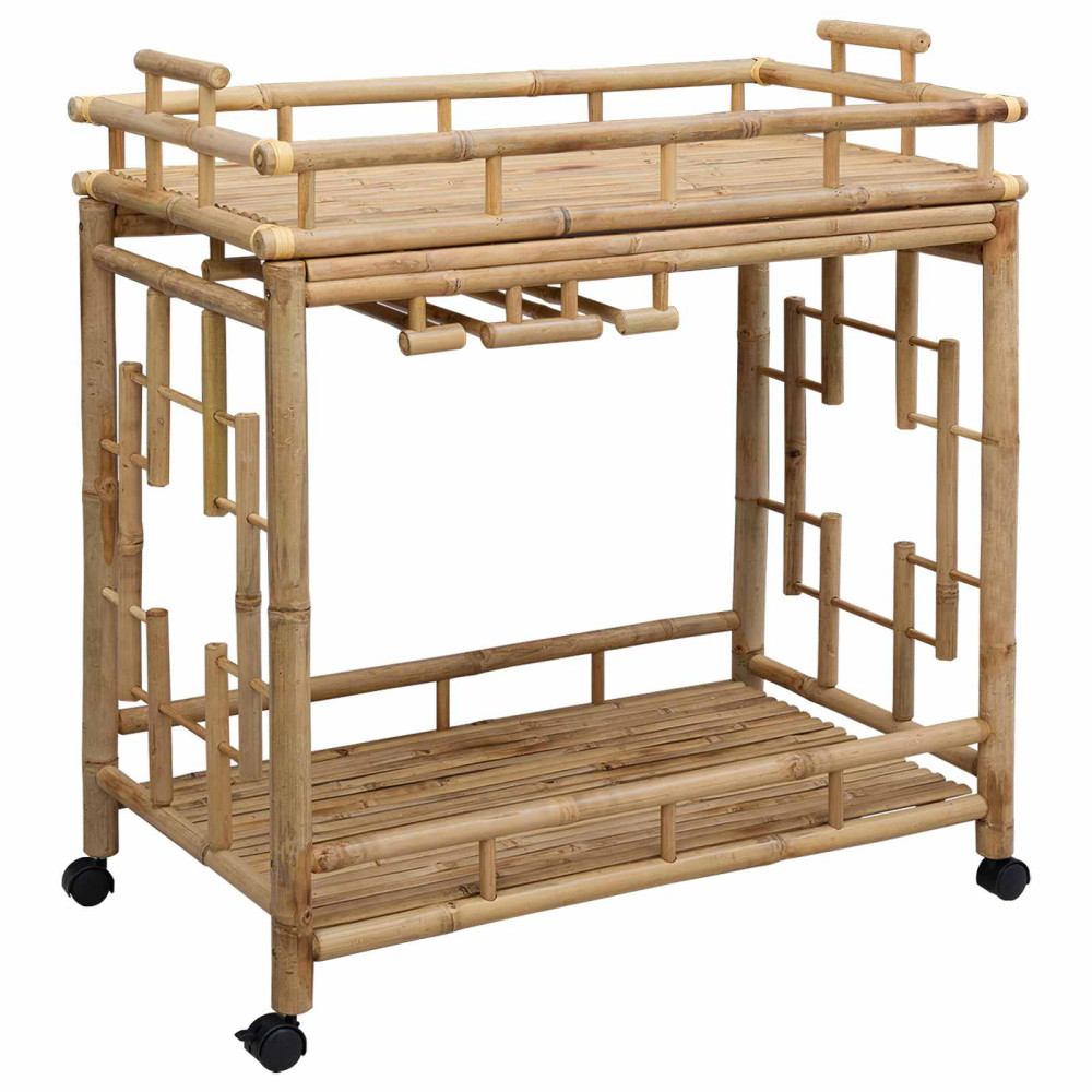 Produktbild för Vinvagn med hjul Naturfärg 85 x 50 x 93 cm Bambus